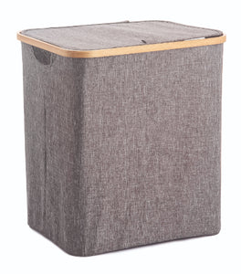 Laundry Basket with Bamboo Frame - Grey