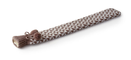 Long Hot Water Bottle + Knitted Cover Beige Geometric**