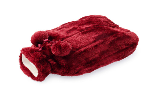 2L Hot Water Bottle + Fur Cover Burgundy