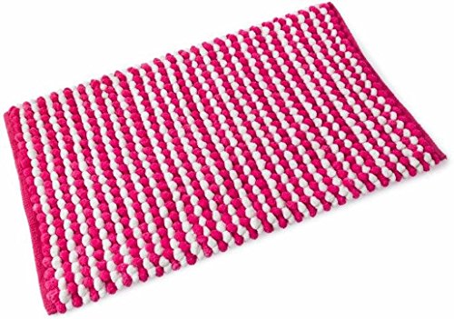 Two Tone Chenille Bath Mat Bright Pink/White**