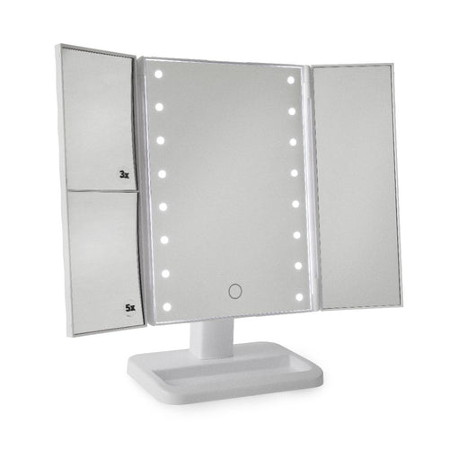 LED 3 Sided Desktop Mirror White**