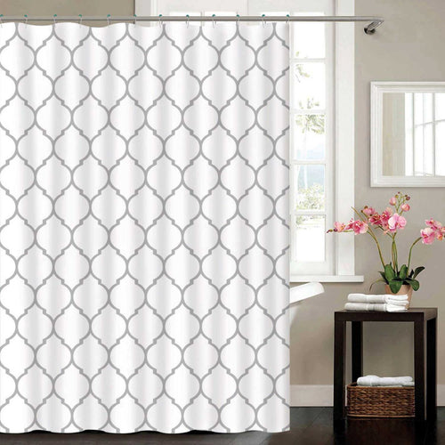 Moroccan Metallic Silver Polyester Shower Curtain