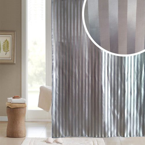 Polyester Satin Stripe Shower Curtain  - Slate**
