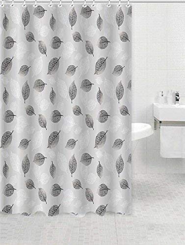 2PC Shower Curtain + Bath Mat Set - Grey Leaf**