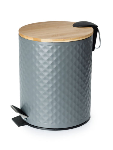 5L Pedal Bin with Bamboo Lid Soft Close - Grey