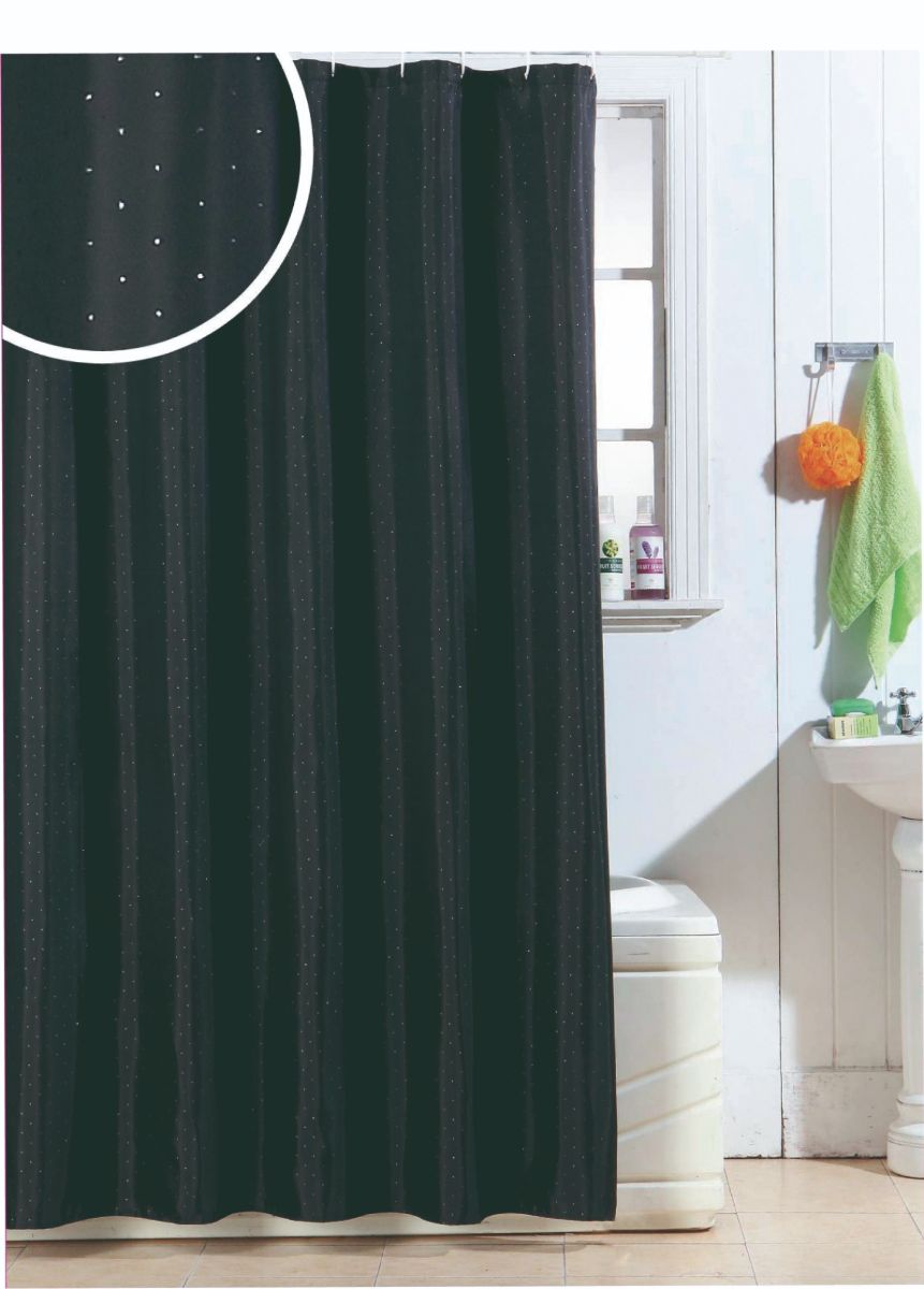 Diamante Polyester Shower Curtain - Black*